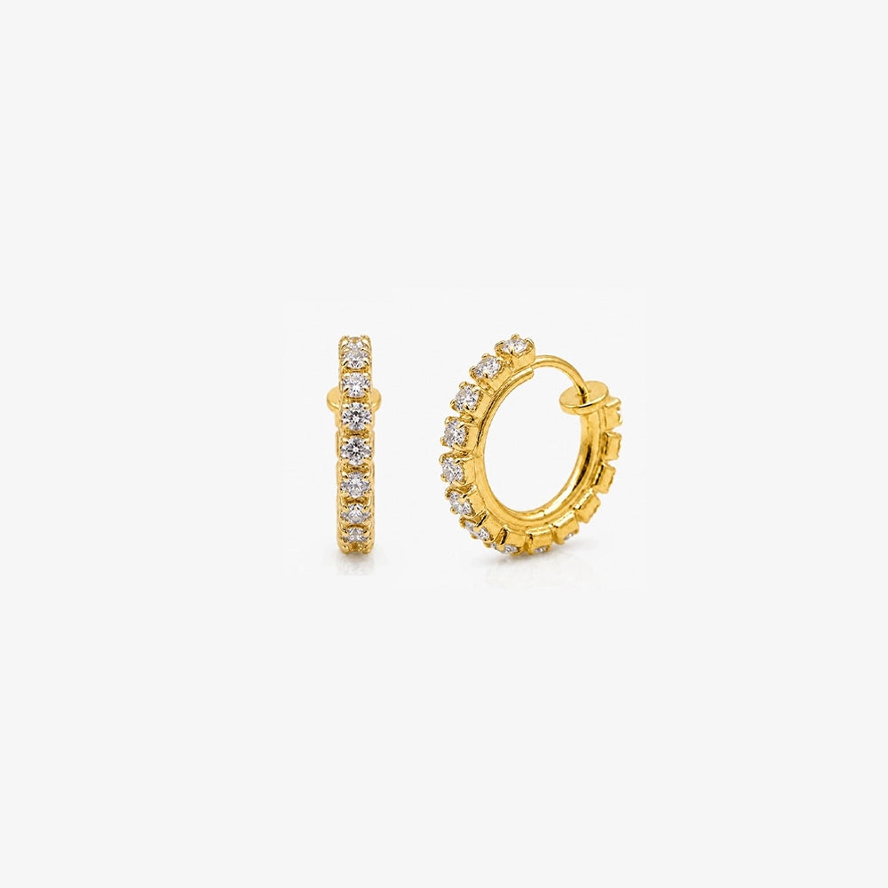 Gold-plated clip on hoop earrings with synthetic diamonds for women, elegant and durable.