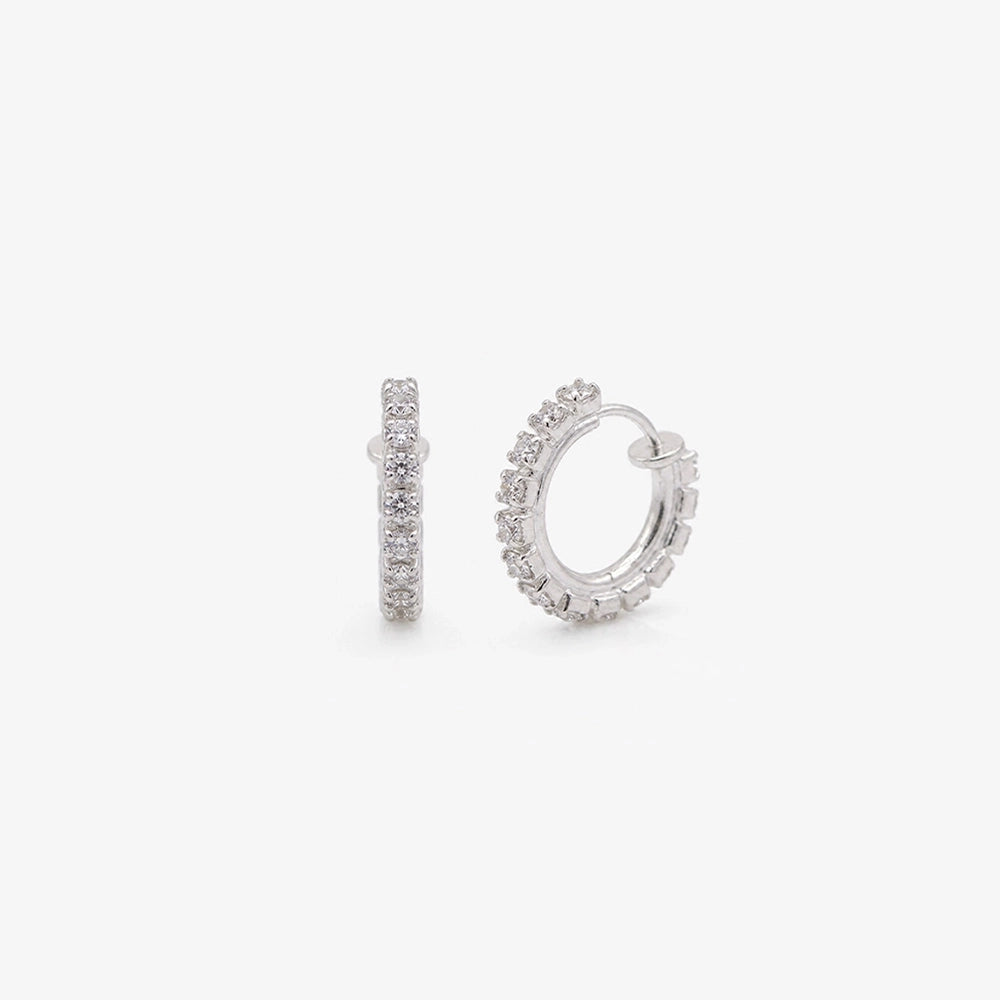 Silver-plated clip on hoop earrings with synthetic diamonds for women, sleek and stylish.
