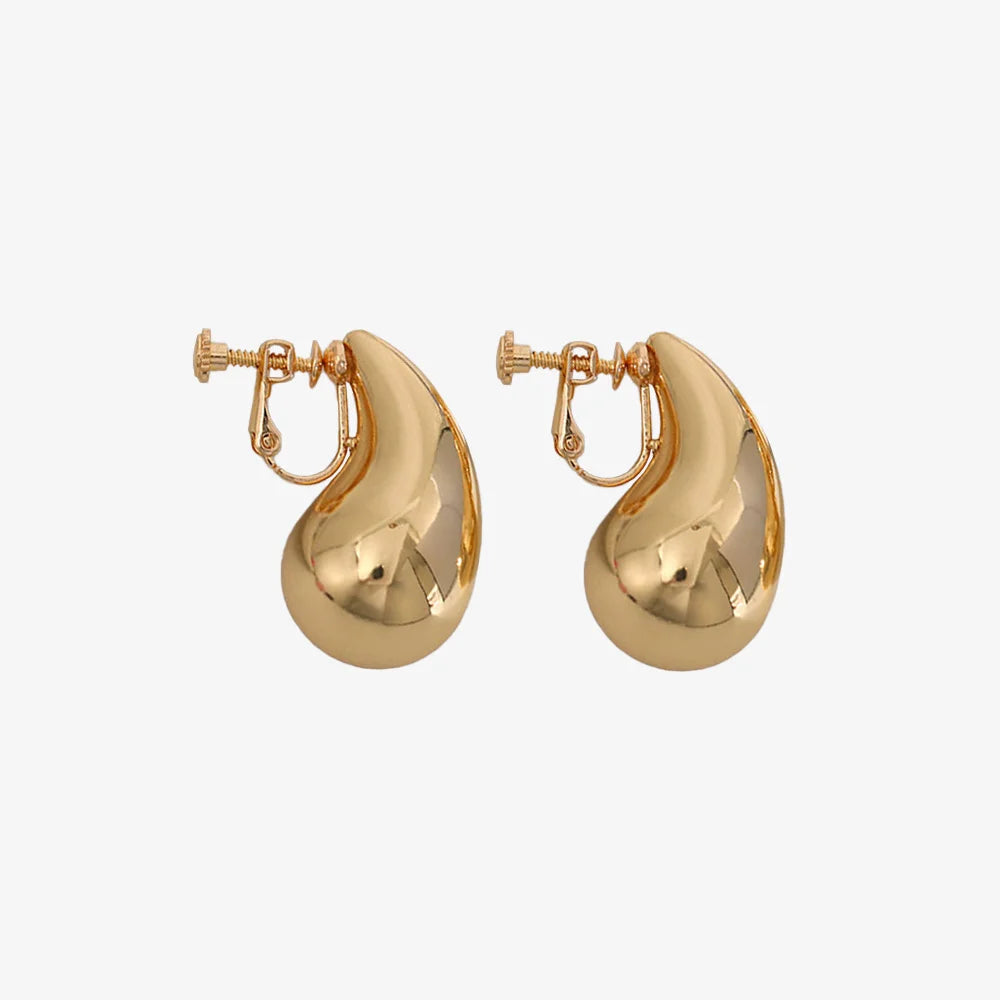 Pair of Teardrop Clip-On Earrings in Gold, highlighting the sleek and elegant finish.