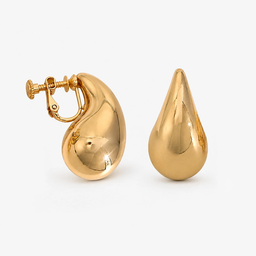 Pair of Teardrop Clip-On Earrings in Gold with Screw Back Design