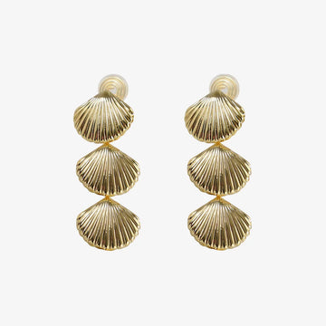 Front view of Textured Shell Clip-On Earrings in Gold showcasing the intricate shell-inspired texture.