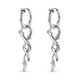 A pair of silver huggie hoop earrings with twisted, vine-like dangling links, shown on a clean white background.