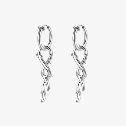 Thorn Vine Clip-On Hoop Earrings in titanium steel with sliding spring-ring design.