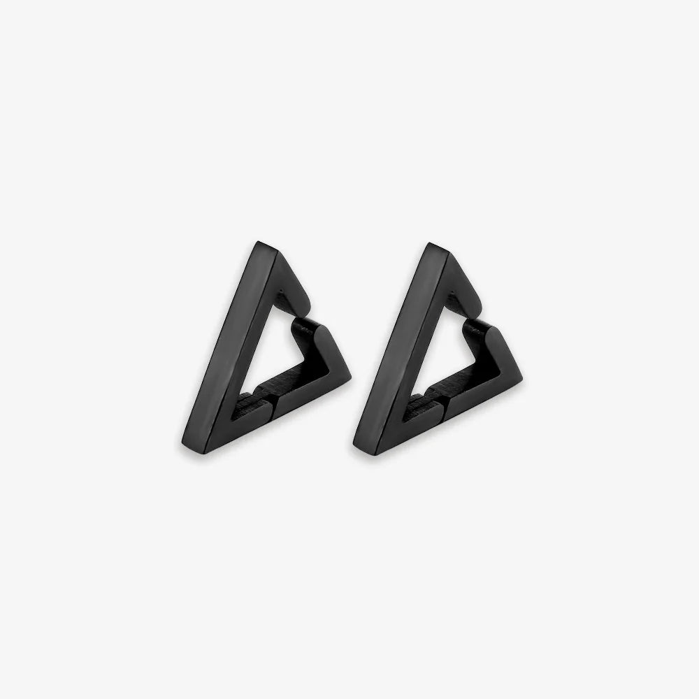 Pair of black geometric triangle clip-on earrings for men.