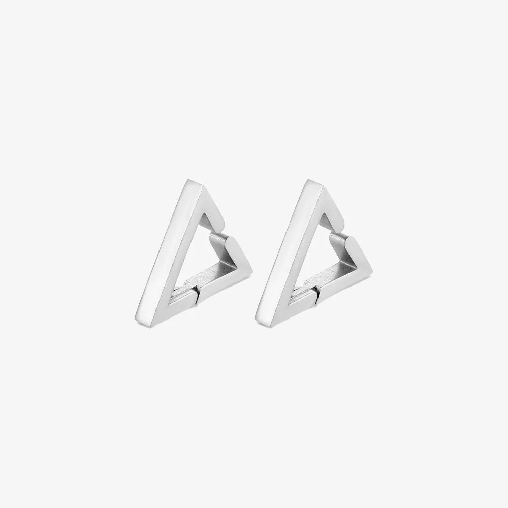 Pair of silver geometric triangle clip-on earrings for men.