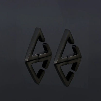 Showcase of sleek black titanium steel clip-on earrings.