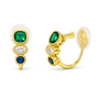 These Triple Color Zircon Emerald Clip-On Earrings feature emerald green, sapphire blue, and clear white zircon stones for a striking look.