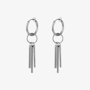 Pair of Triple Rod Tassel Clip On Earrings on display.