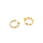 Twisted gold huggie clip on hoop earrings displayed on white background showing polished finish and spiral design detail