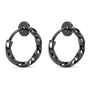 A pair of black twisted hoop earrings with a polished finish and circular post backs, shown on a clean white background.