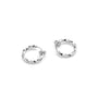 Twisted Huggie clip on hoop earrings in silver, front view on white background