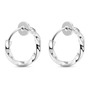 A pair of polished silver hoop earrings with a twisted, rope-like textured design, shown on a clean white background.