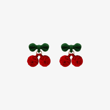Velvet Cherry Clip-On Earrings with Soft Flocking Texture