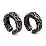 Vintage Tyre Clip-On Earrings textured silver pair front view on white background