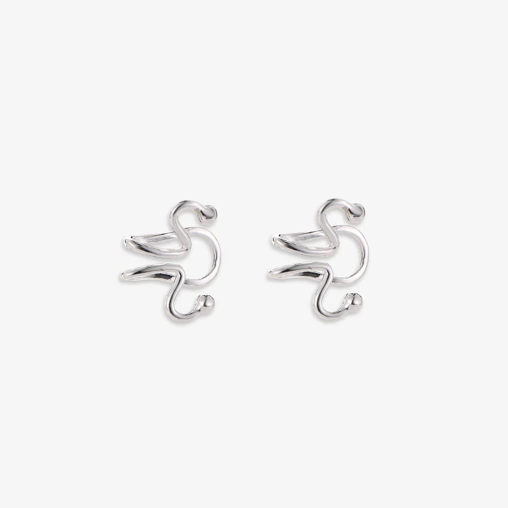 Silver Wavy Tragus Cuff displayed on a white background, highlighting its sleek design.