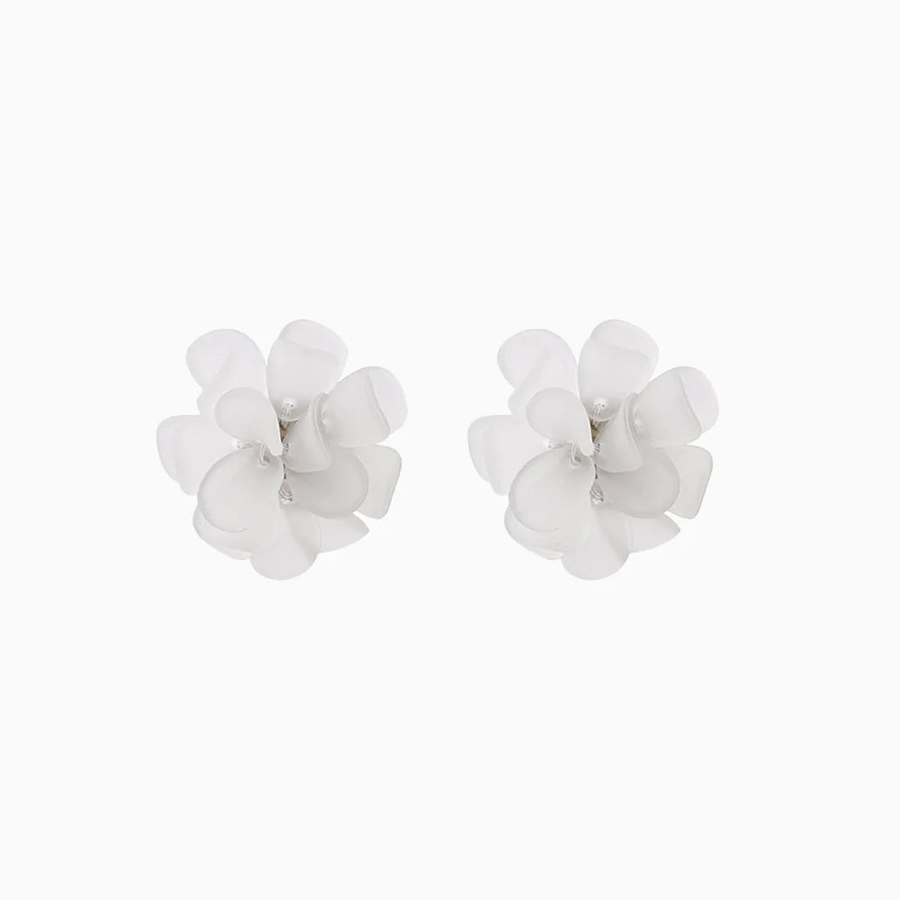 White flower clip on earrings front view on white background