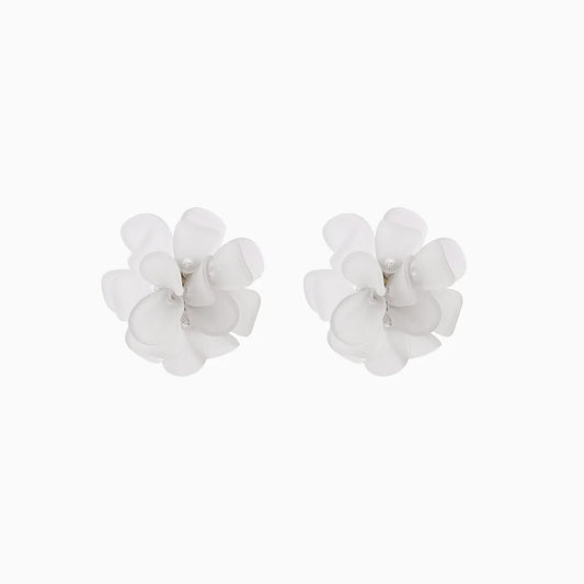 White Flower Clip On Earrings