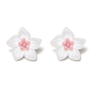A pair of white flower-shaped magnetic stud earrings with textured petals and small pink centers, shown on a clean white background.