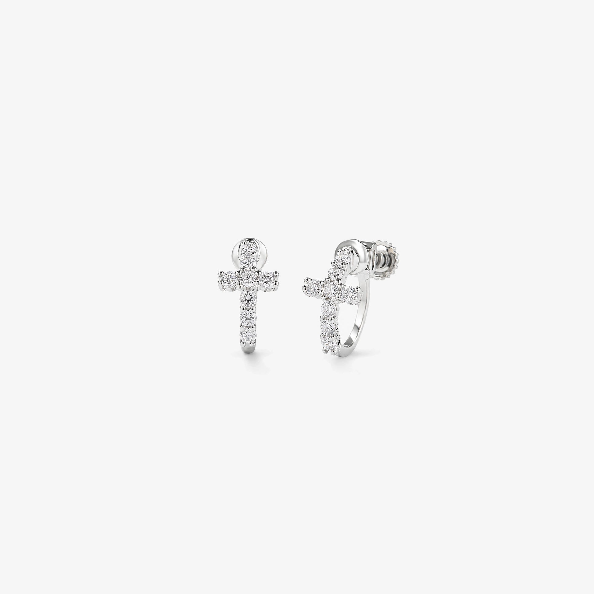 Boucles d'oreilles à clip en forme de croix avec zircon argenté