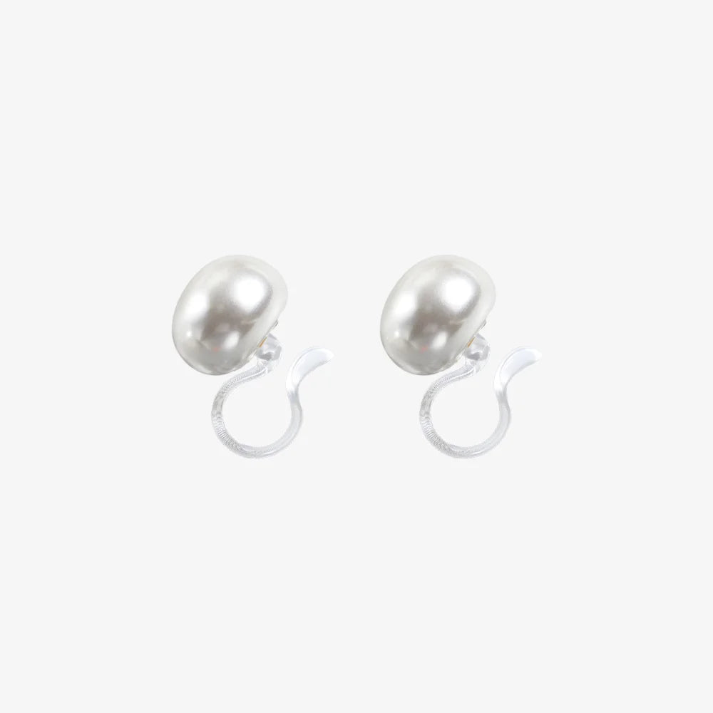 White Pearl Invisible Clip-On Earrings with 10mm faux pearls and lightweight design.
