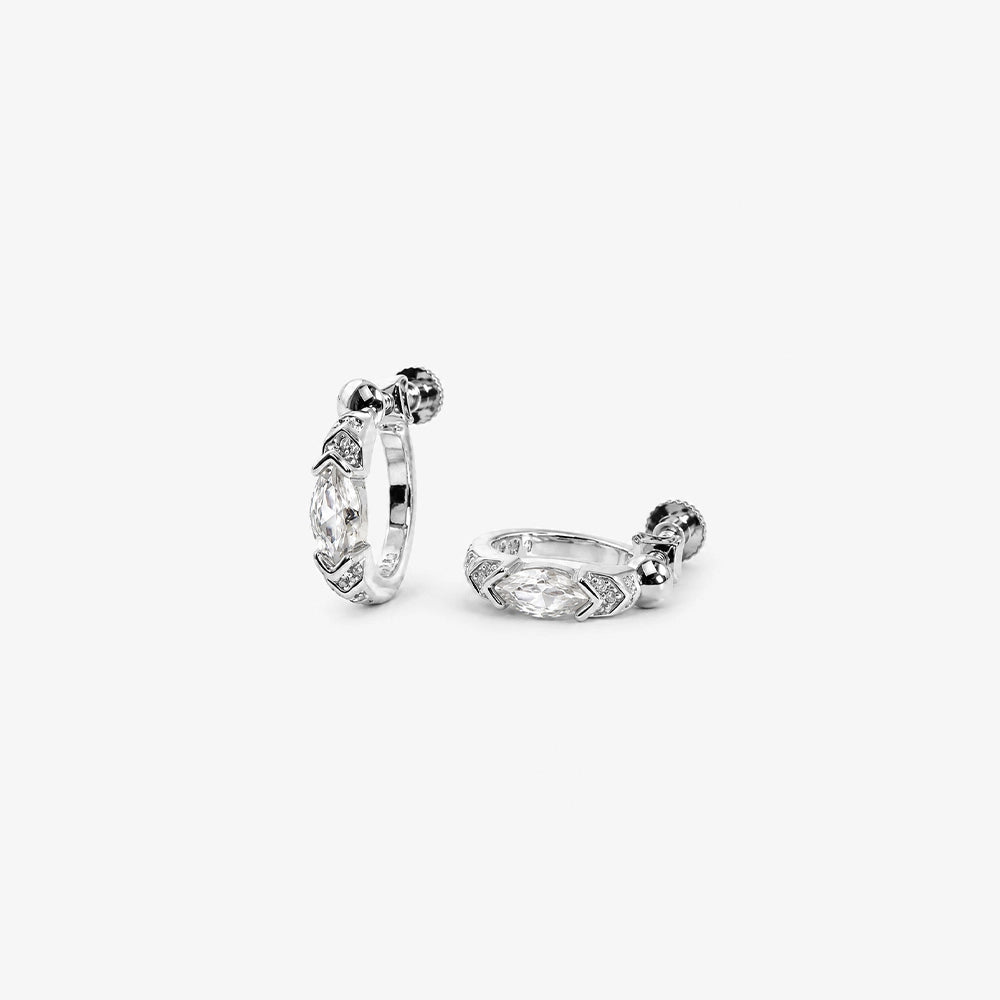 Details of White Zircon Silver Clip-On Hoop Earring.
