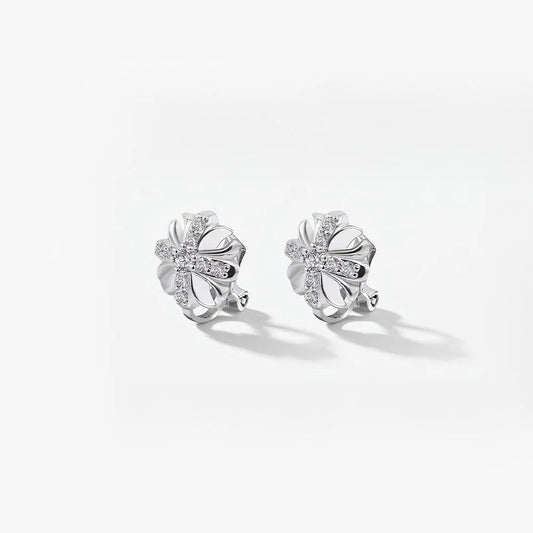 White gold plated ear studs for men with zircon stones