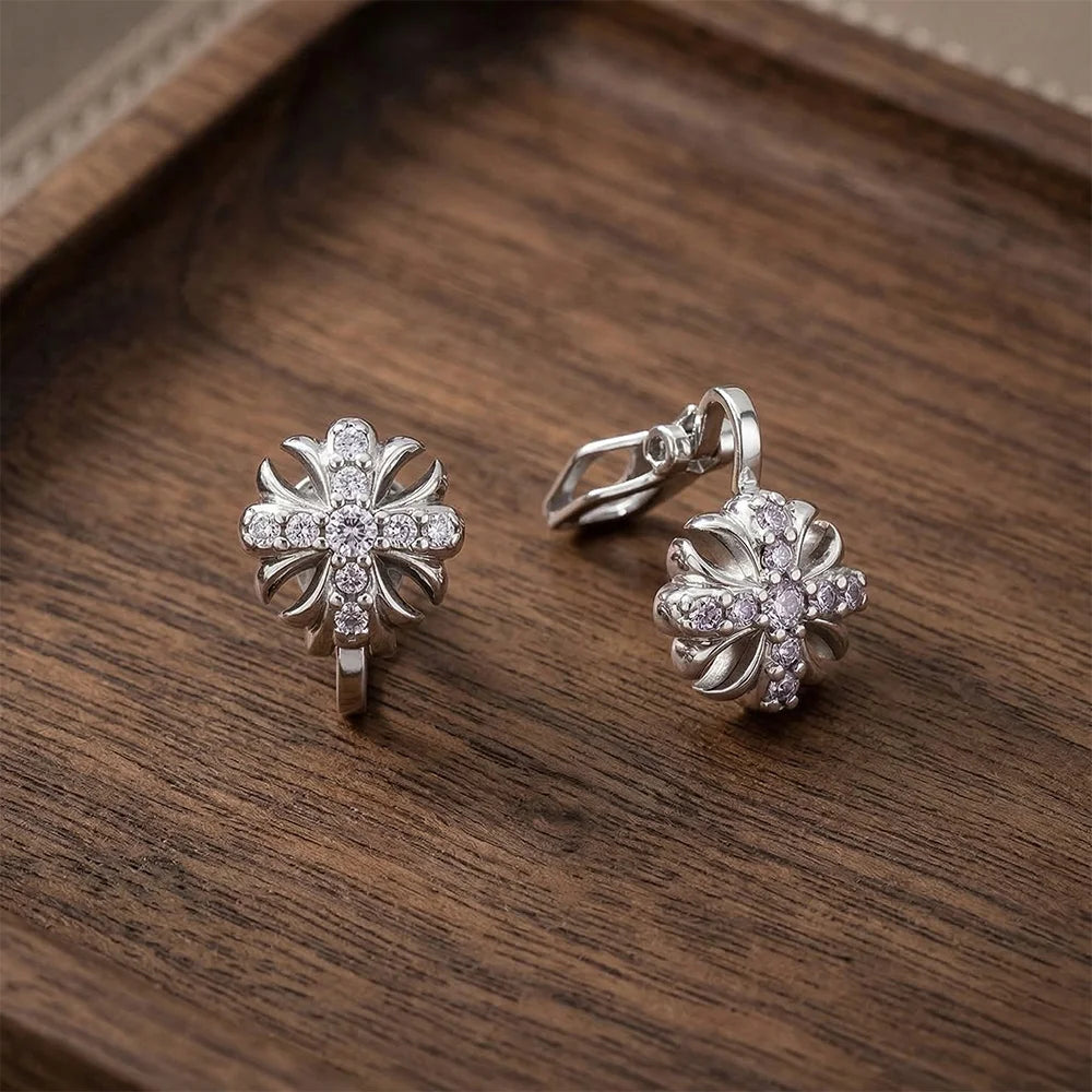 Elegant non-pierced stud earrings for hiphop looks with cross shape