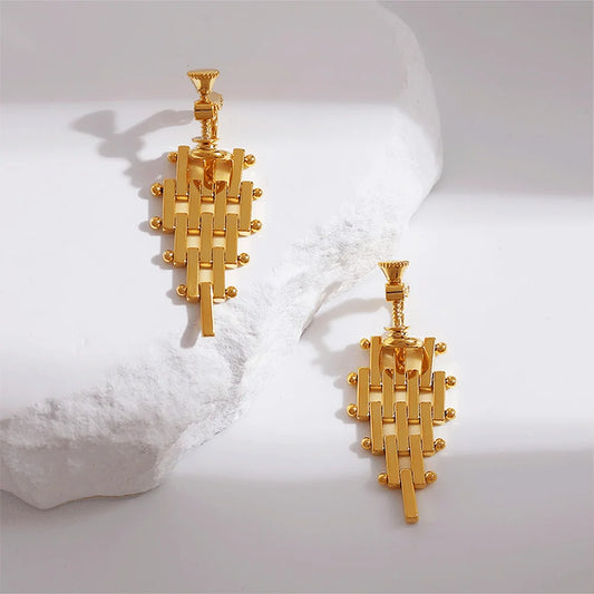 Screw-Back Gold Woven Clip-On Drop Earrings