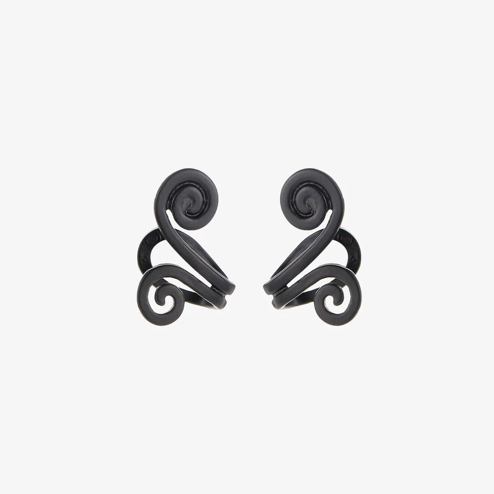 A pair of black spiral helix tragus cuffs, showcasing their unique double-spiral design, isolated on a white background.