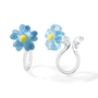 Close-up of the translucent blue resin petals and the clear stud clip-on mechanism for non-pierced ears.