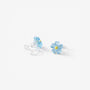 Pair of sky blue daisy candy color earrings with a translucent jelly finish on a soft textured background.