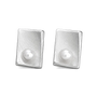 Pair of brushed silver-tone rectangle clip-on stud earrings, each set with a white shell pearl