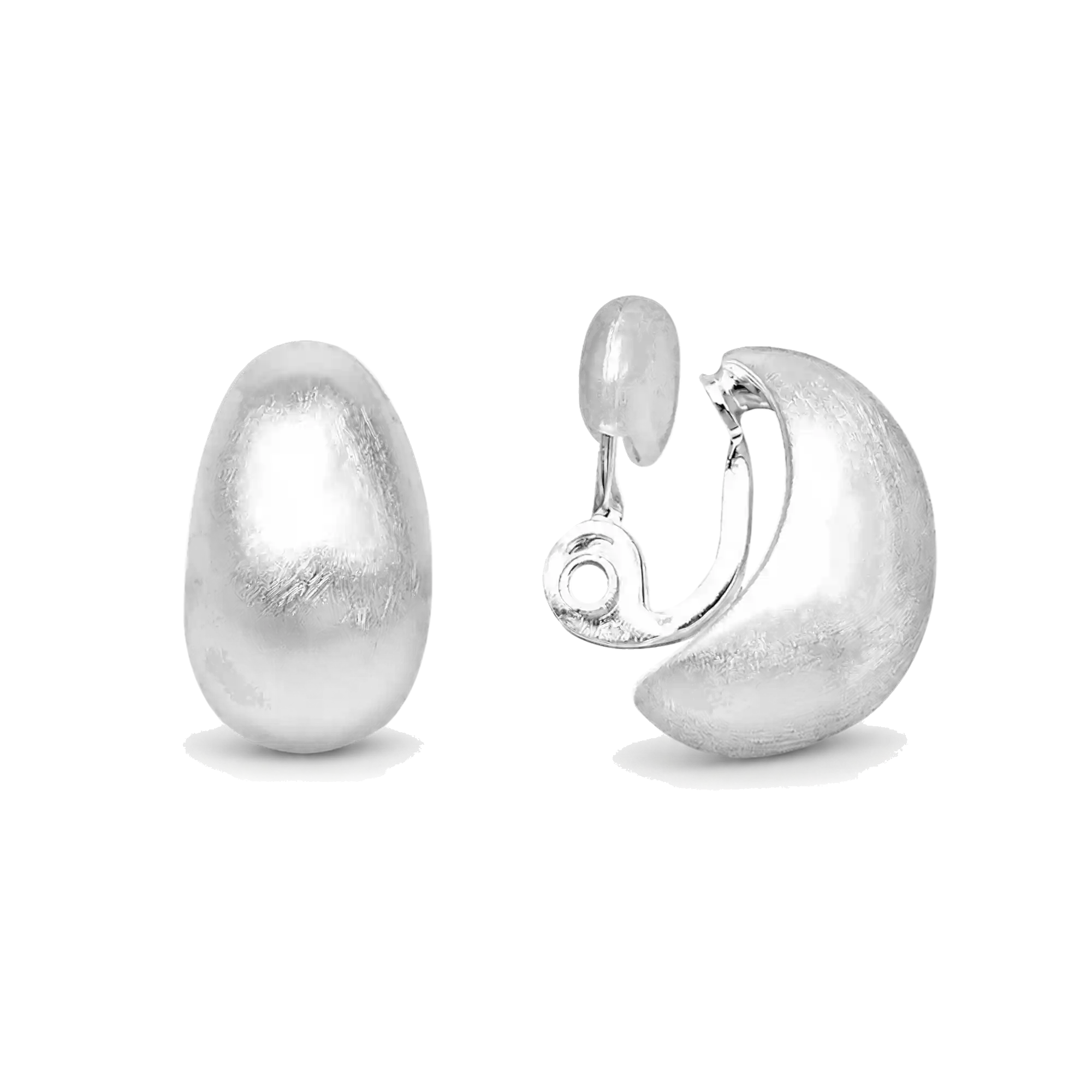 Brushed silver-tone sculptural dome clip-on earrings shown from the front and back