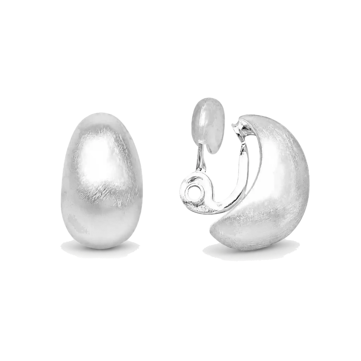 Brushed silver-tone sculptural dome clip-on earrings shown from the front and back