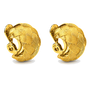 Pair of chunky gold dome hoop clip-on earrings with a woven basket weave texture