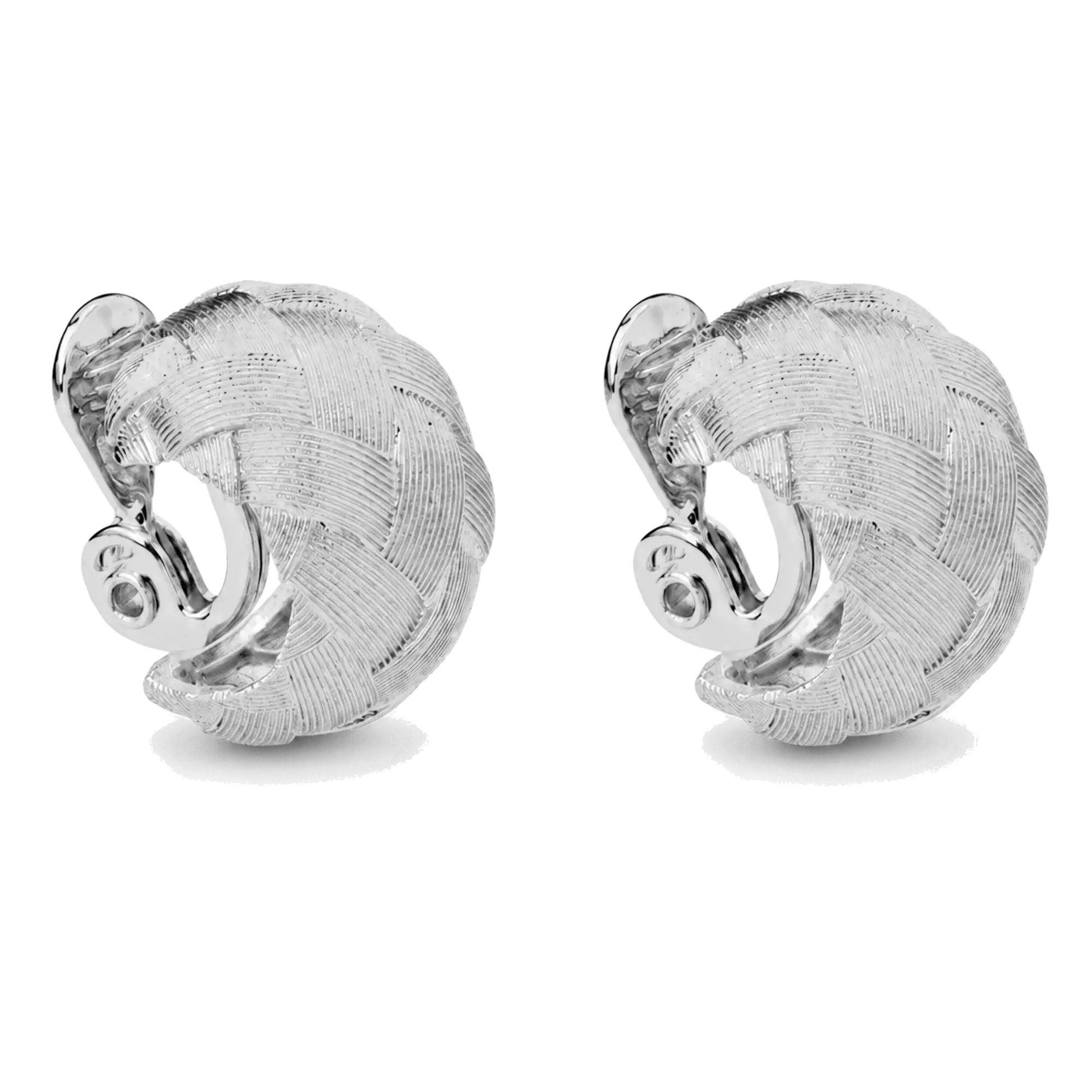 Pair of chunky silver-tone woven dome hoop clip-on earrings, a statement clip-on style