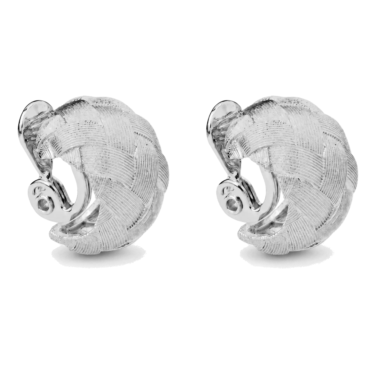 Pair of chunky silver-tone woven dome hoop clip-on earrings, a statement clip-on style