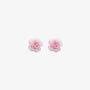 A pair of dainty pink rose magnetic stud earrings, showcasing their delicate floral design, isolated on a white background.