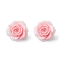 A pair of light pink rose-shaped magnetic stud earrings with a smooth, polished finish, displayed on a clean white background.