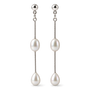 Pair of bridal pearl clip-on earrings with two baroque freshwater pearls on silver-tone twisted chains