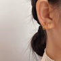 Double Hoop Clip-On Earrings in Gold worn on a model's ear, close-up