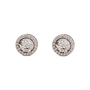 A pair of round stud earrings featuring textured white zircons centers surrounded by a halo of small clear stones in a silver-toned setting, shown on a plain white background.