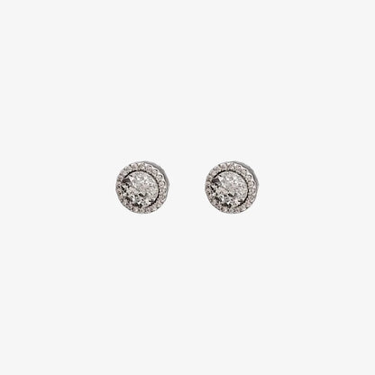 A pair of Frost White Crystal Shine magnetic stud earrings, showcasing their sparkling white cubic zirconia, isolated on a white background.