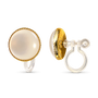 A pair of no-piercing Frosted Moonstone invisible clip-on stud earrings, with their luminous white stones, isolated on a white background.