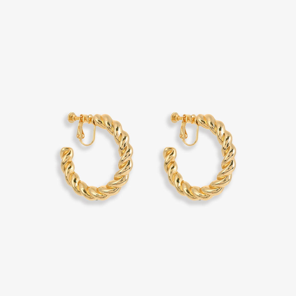 Chunky gold twist hoop clip-on earrings add a touch of drama to any outfit. Crafted from alloy with a secure screw-back closure, they're perfect for those who love to make a bold statement.