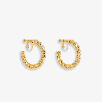 Chunky gold twist hoop clip-on earrings add a touch of drama to any outfit. Crafted from alloy with a secure screw-back closure, they're perfect for those who love to make a bold statement.