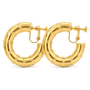 A pair of gold hoop earrings designed to look like bamboo stalks, featuring textured bands and secure screw-back post closures, shown on a plain white background.