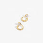 Close-up of yellow gold finished CZ clip-on huggies on a stone surface, highlighting the sparkle and comfort c-type clip on.