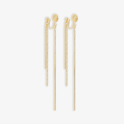 Boucles d'oreilles à clip en or, style chandelier, chaîne