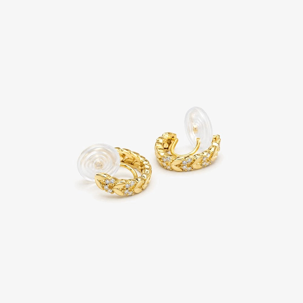 Gold Chain Zirconia Clip-On Hoop Earrings shown at angle highlighting pavé crystal detail